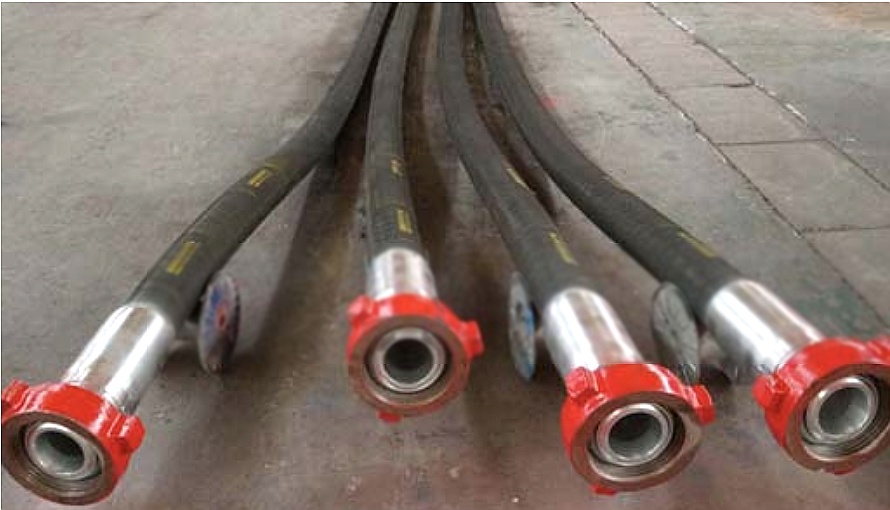 DEENPU API 7K drilling rotary hose with hammer union end fittings, multi-layer steel wire reinforced construction for high pressure oil drilling applications