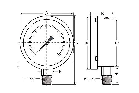 DEENPU 2 inch Pressure Gauge Dimensions