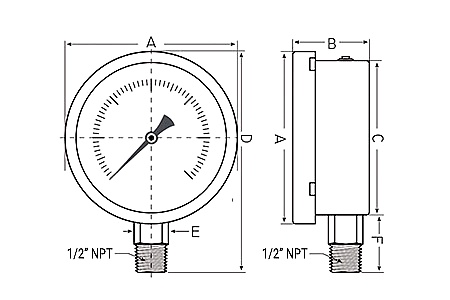 DEENPU 4 inch Pressure Gauge Dimensions