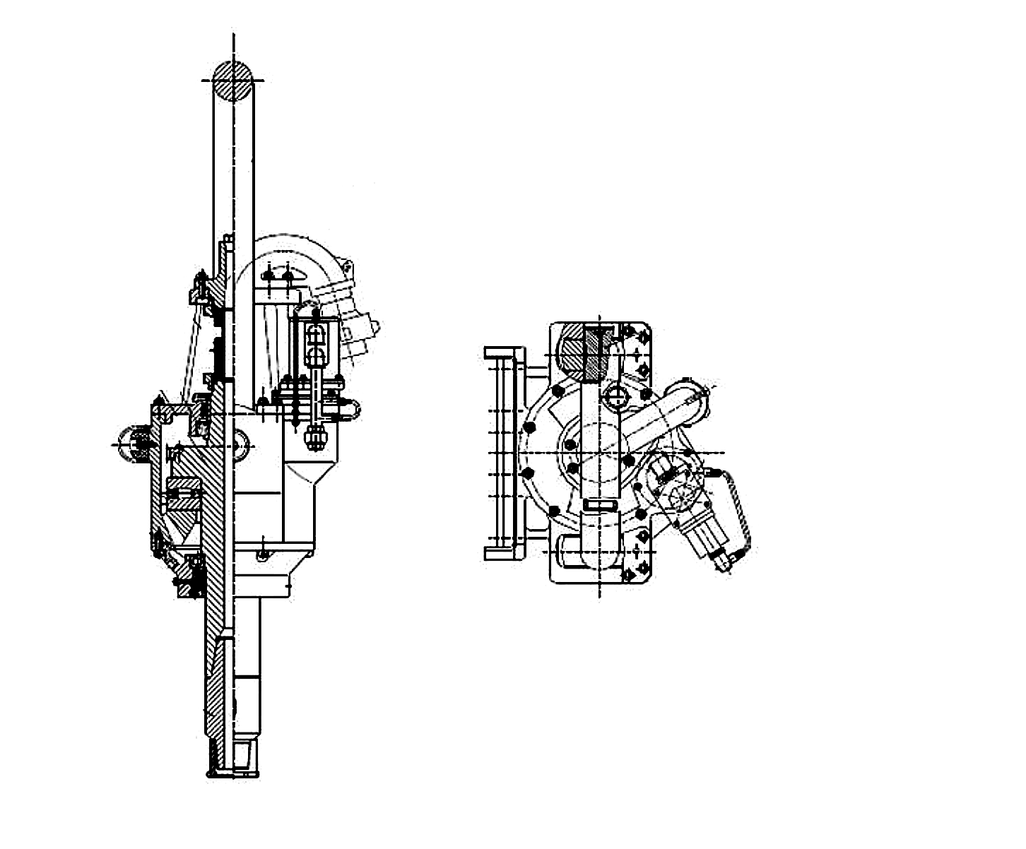 DEENPU SL Series Drilling Swivel technical drawing showing component layout: bail, gooseneck, upper shell, body, lower shell, swivel stem, shaft, and sealing system