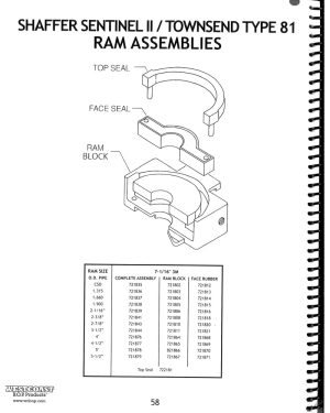 DEENPU Shaffer Sentinel II / Townsend Type 81 Ram Assemblies — interchangeable ram block, face rubber and top seal part numbers